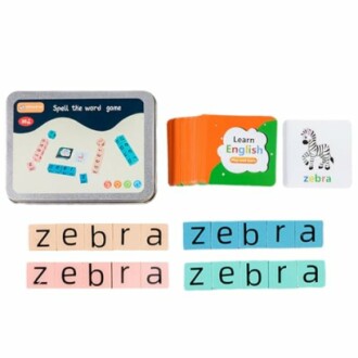 Speelgoed spel om woorden te spellen met zebra afbeelding