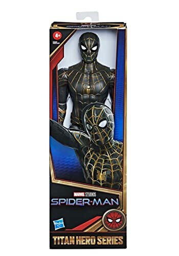 Spider-Man actiefiguur in zwarte en gouden outfit verpakking