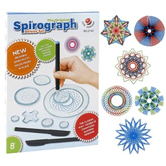 Originele Spirograph Deluxe Set met patronen en pennen.