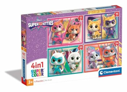 Doos met vier kleurrijke kattenpuzzels voor kinderen