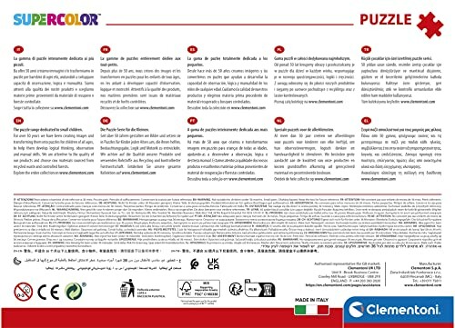 Achterkant van een Supercolor puzzeldoos met instructies en waarschuwingen.