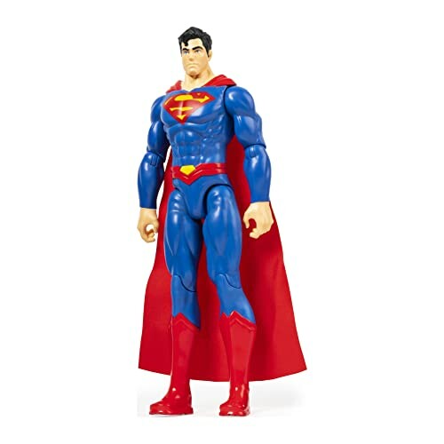 Superheld actiefiguur met blauw pak en rode cape