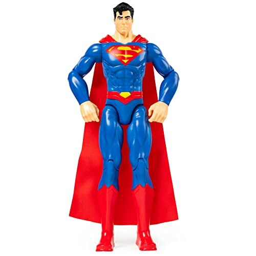 Superheld actiefiguur in blauw en rood pak met cape