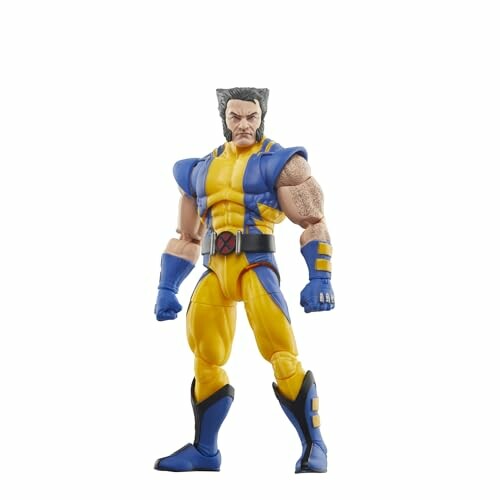 Actiefiguur van een superheld in geel en blauw kostuum