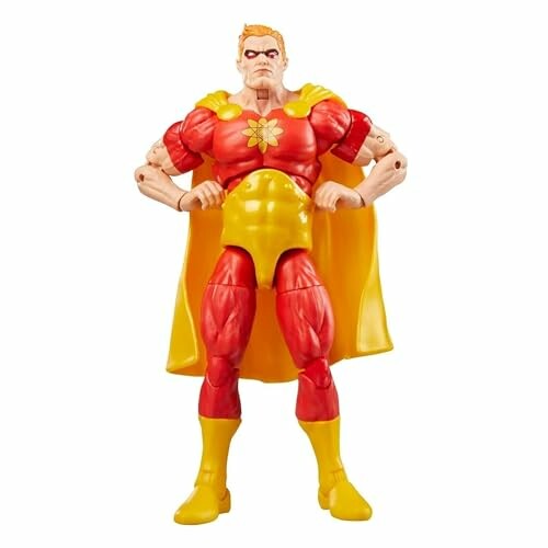 Actiefiguur van een superheld in rood en geel kostuum.