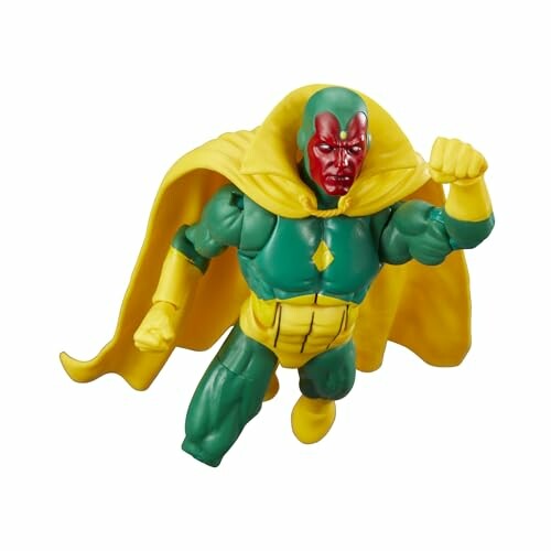 Superheld actiefiguur in groene en gele outfit.