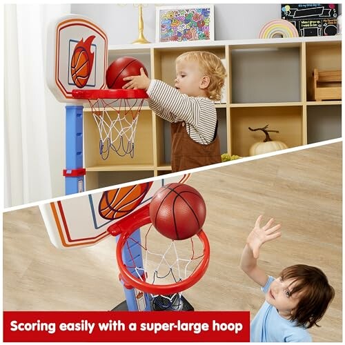 Peuters spelen basketbal met grote hoepel