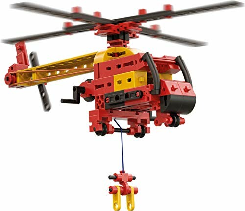 Rood en geel constructiespeelgoed helikopter