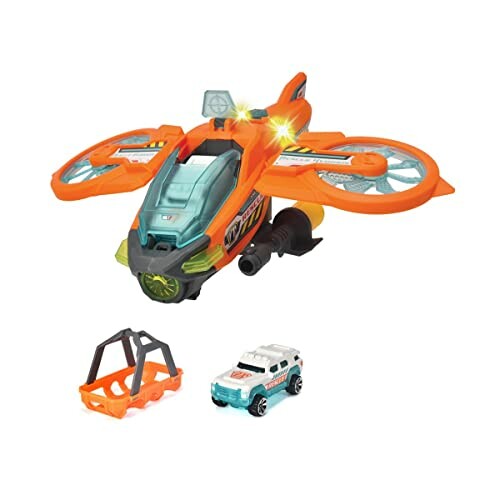 Oranje speelgoeddrone en speelgoedauto set