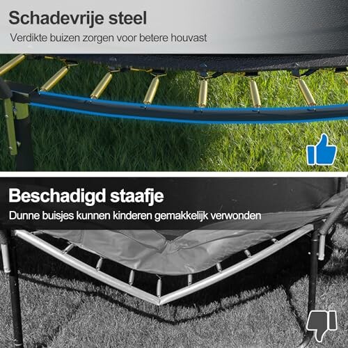 Vergelijking van trampoline met veilige en onveilige buizen.