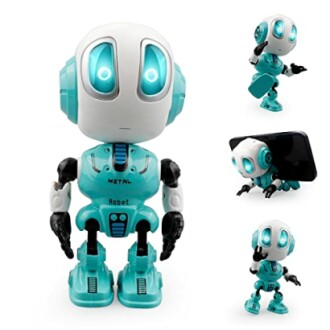 Kleine turquoise robot speelgoed met lichtgevende ogen