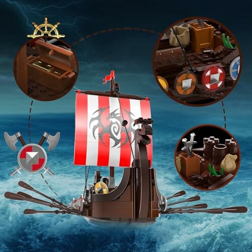 Viking schip Lego bouwset op zee met accessoires