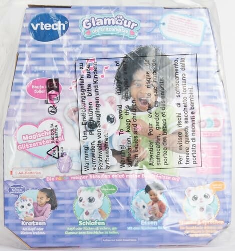 Verpakking van VTech Glamour speelgoed met kind en speelgoeddier.