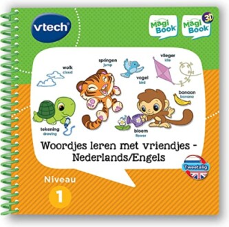 Educatief kinderboek met dieren en Engelse woorden.