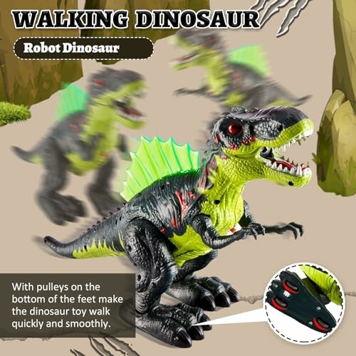 Groene robotdinosaurus speelgoed met bewegende poten.