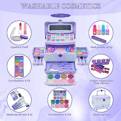 Wasbare cosmeticaset met verschillende make-upproducten.