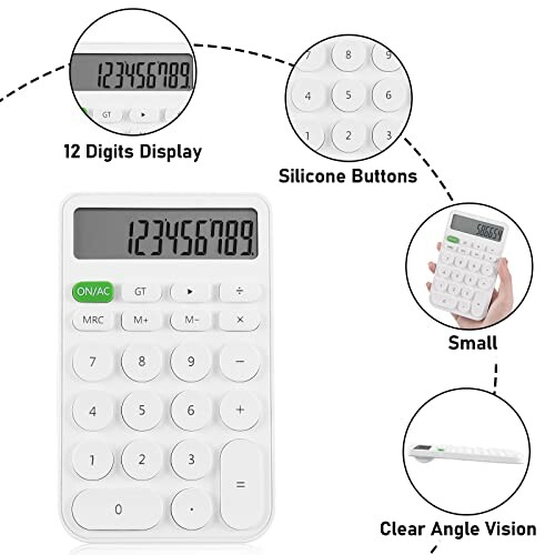 Witte rekenmachine met siliciumknoppen en 12-cijferig display