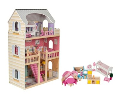 Houten poppenhuis met meubels en accessoires