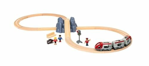 Houten treinset met rails en figuren