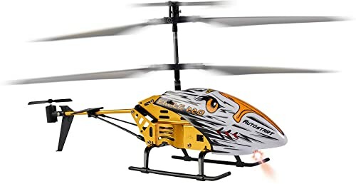 Gele RC helikopter met witte en zwarte strepen