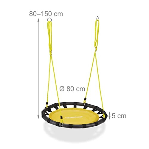 Gele schommel met verstelbare touwen en afmetingen